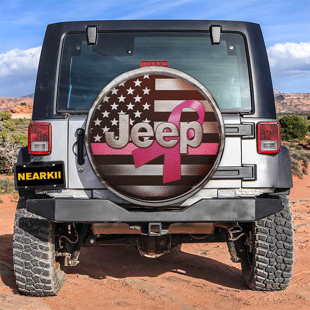 Jeep Breast Cancer Awareness US Flag Car Spare Tire Cover