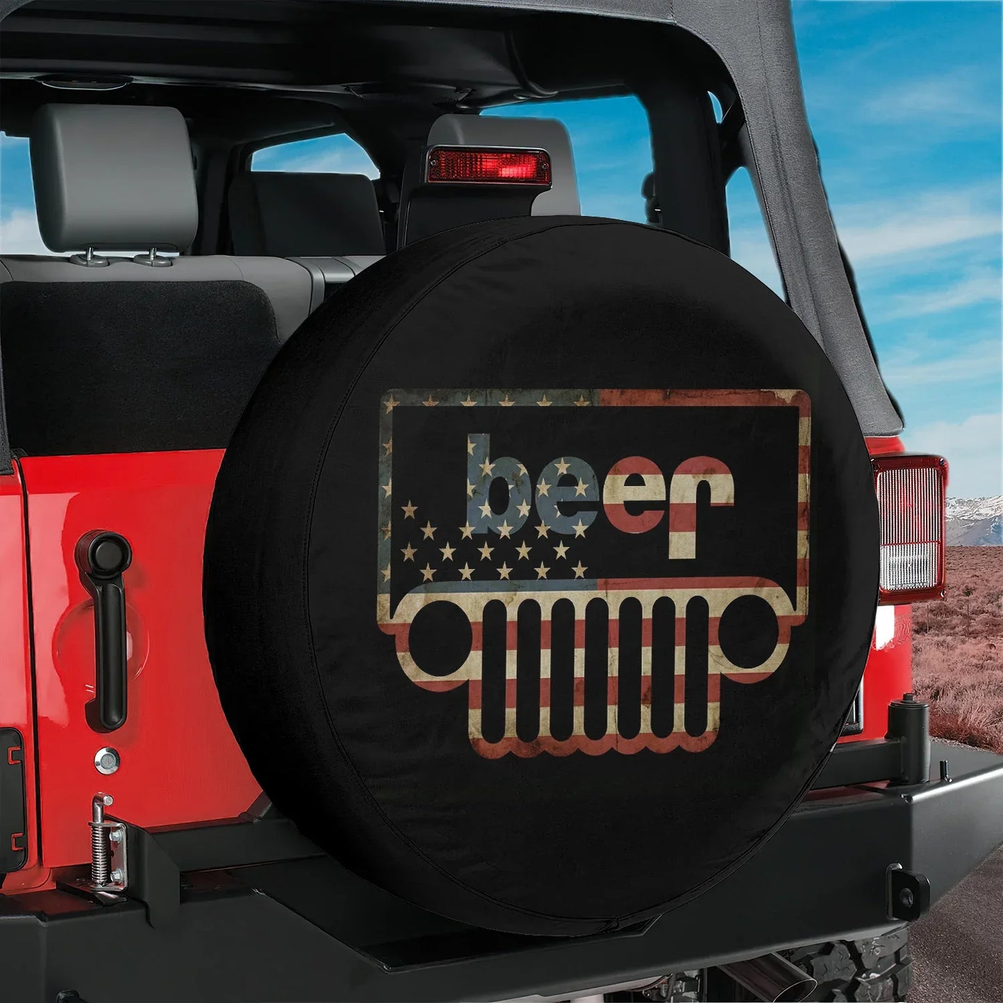 Jeep Beer Square Tire Cover Accessories – USA Flag Design - PersonalizedFury