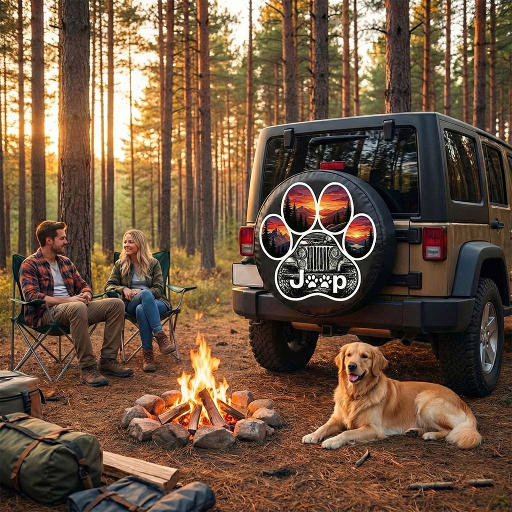 Jeep Dog Paw Leather Spare Tire Cover - Jeep Wheel Cover