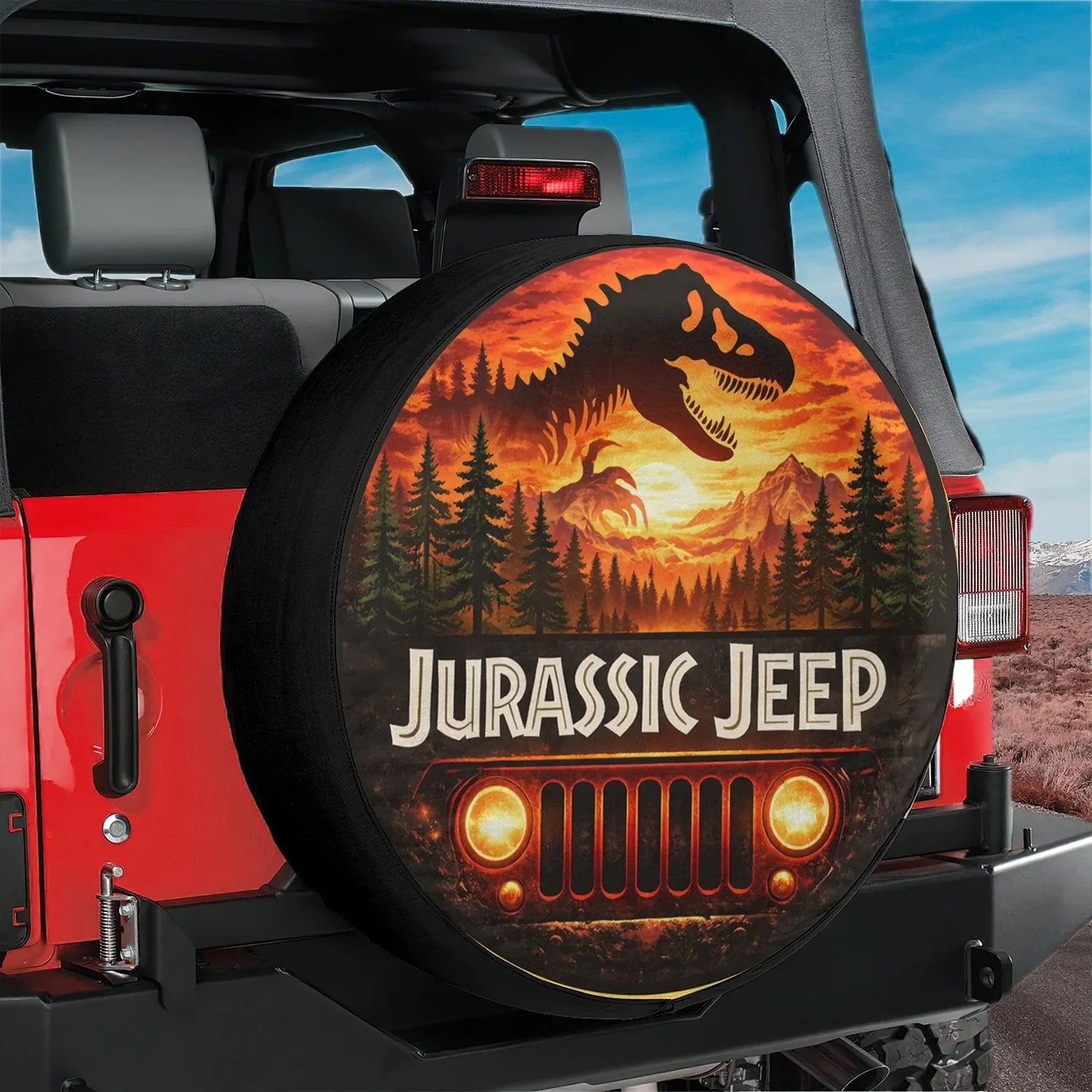Jurassic Jeep Leather Spare Tire Cover - Jurassic Outdoor Adventure Design - Car Accessories - PersonalizedFury