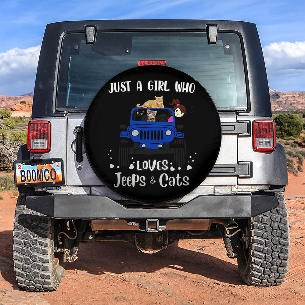 Just A Girl Who Love Jeep And Cat Blue Car Spare Tire Cover