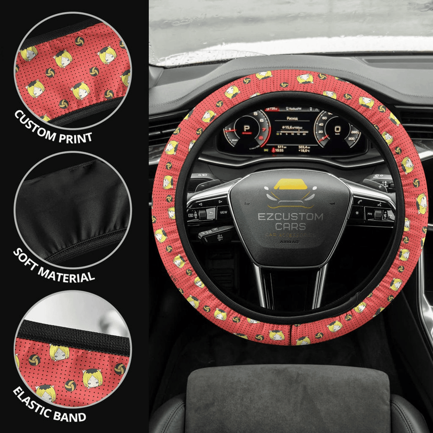 Kenma Kozume Anime Steering Wheel Cover Custom Haikyuu Anime Car Accessories