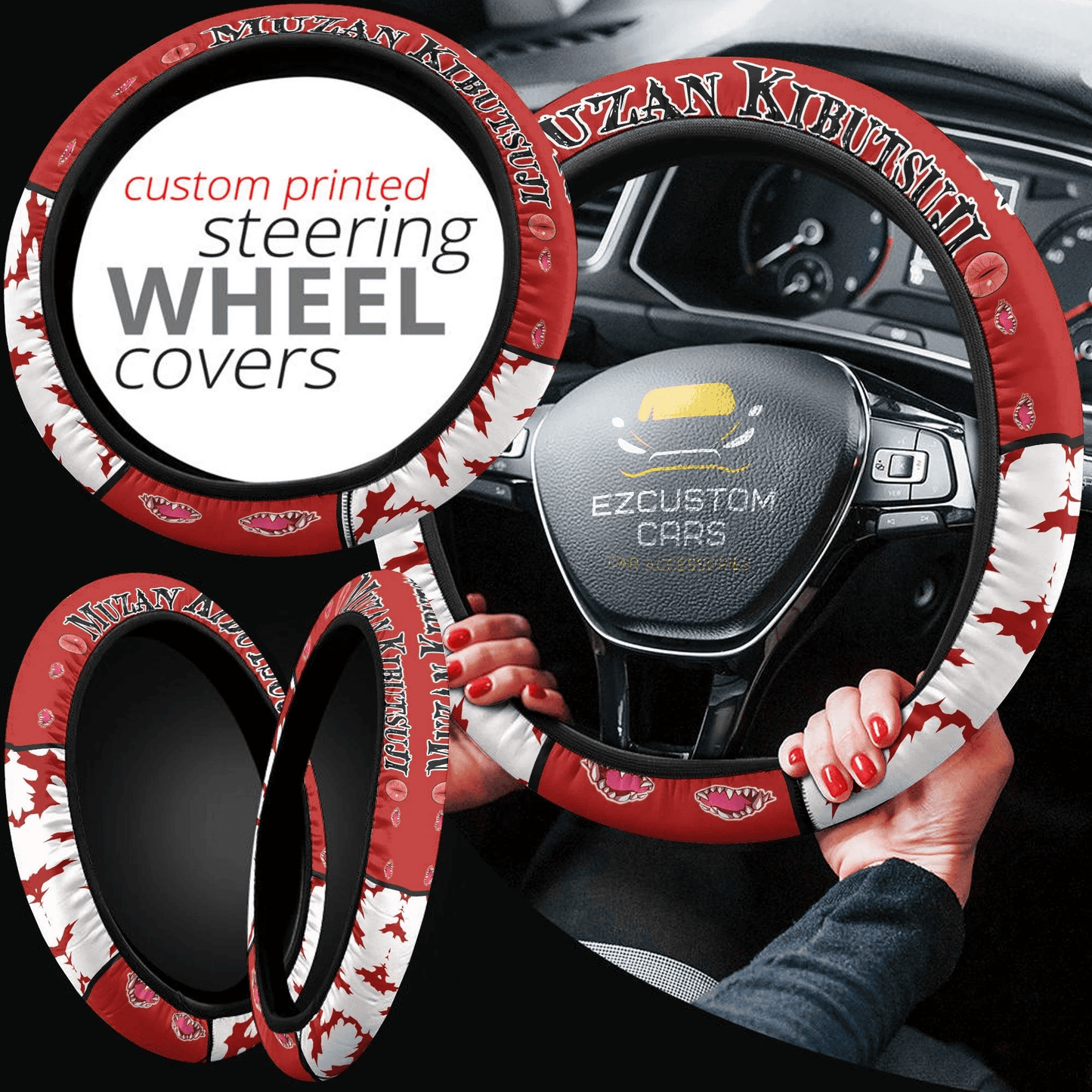 Kibutsuji Muzan Anime Steering Wheel Cover Custom Anime Demon Slayer Car Accessories