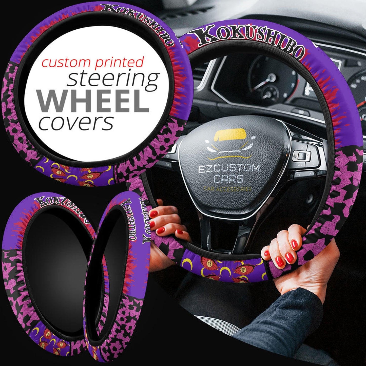 Kokushibo Anime Steering Wheel Cover Custom Anime Demon Slayer Car Accessories