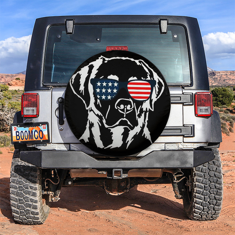 Labrador Dog US Flag Glasses Jeep Car Spare Tire Cover