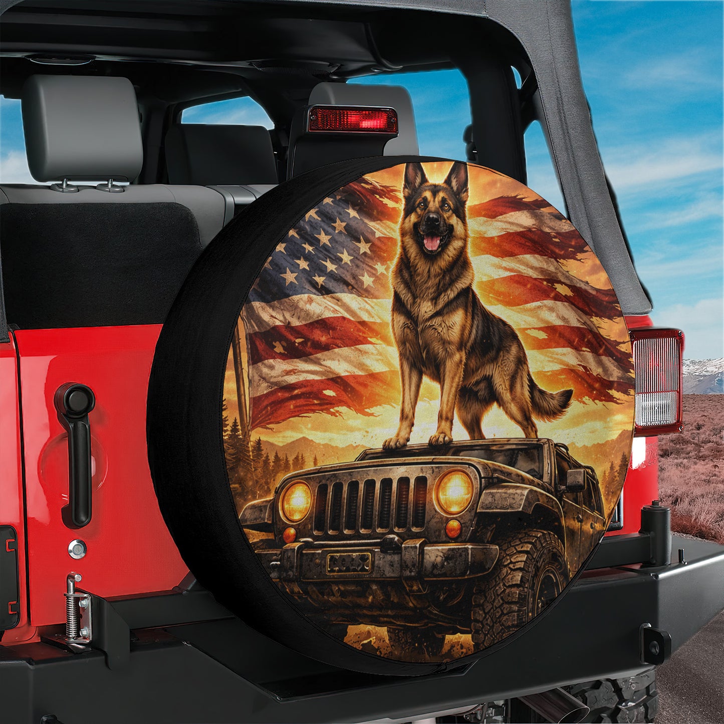 Leather Spare Tire Cover with German Shepherd - Car Accessories