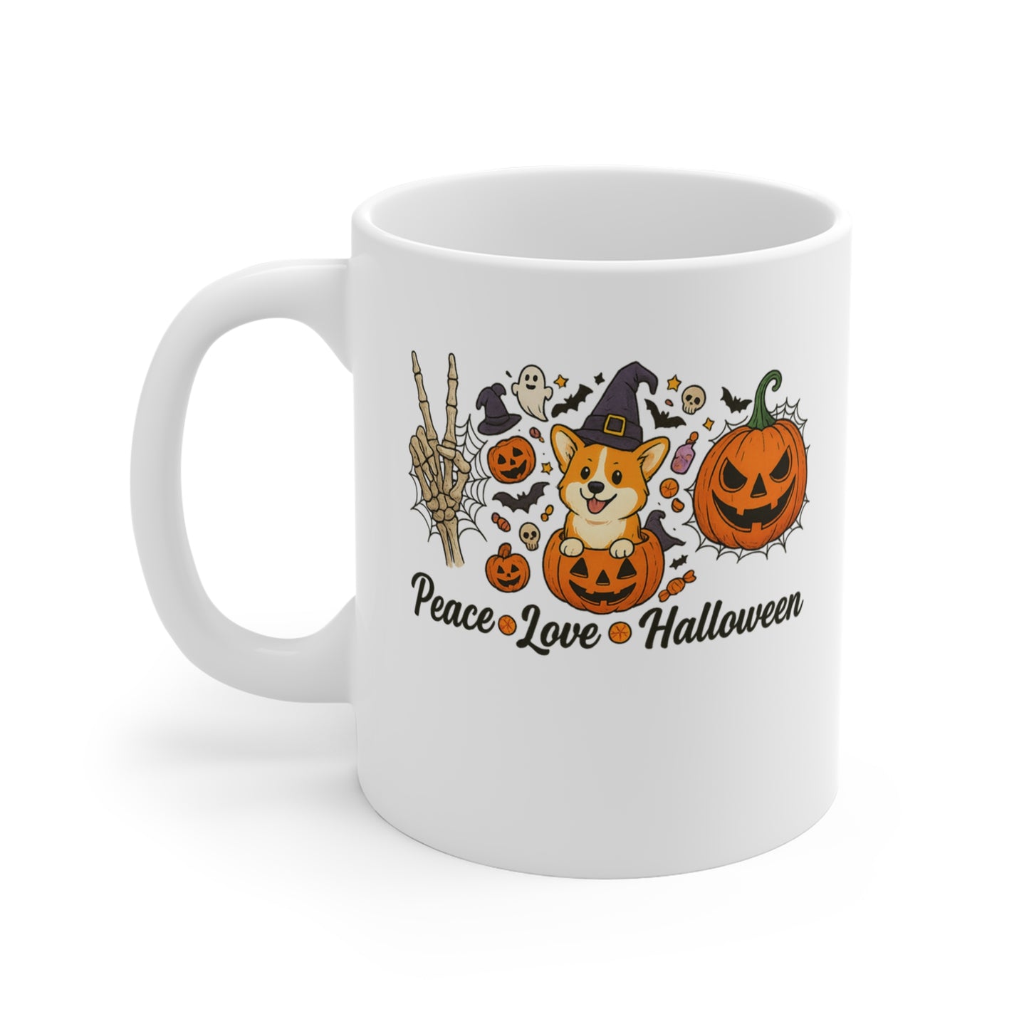 Peace Love Pumpkin Halloween Corgi Coffee Mug