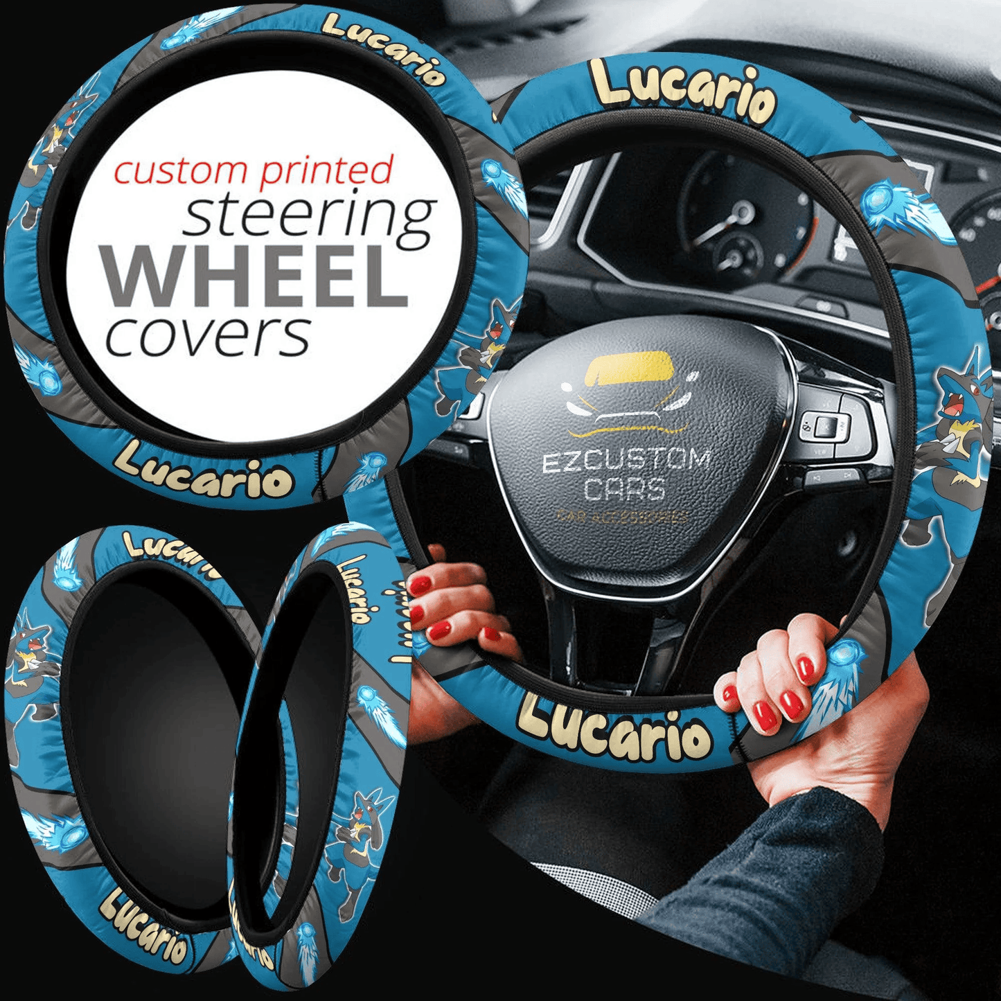 Lucario Pokemon Anime Steering Wheel Cover