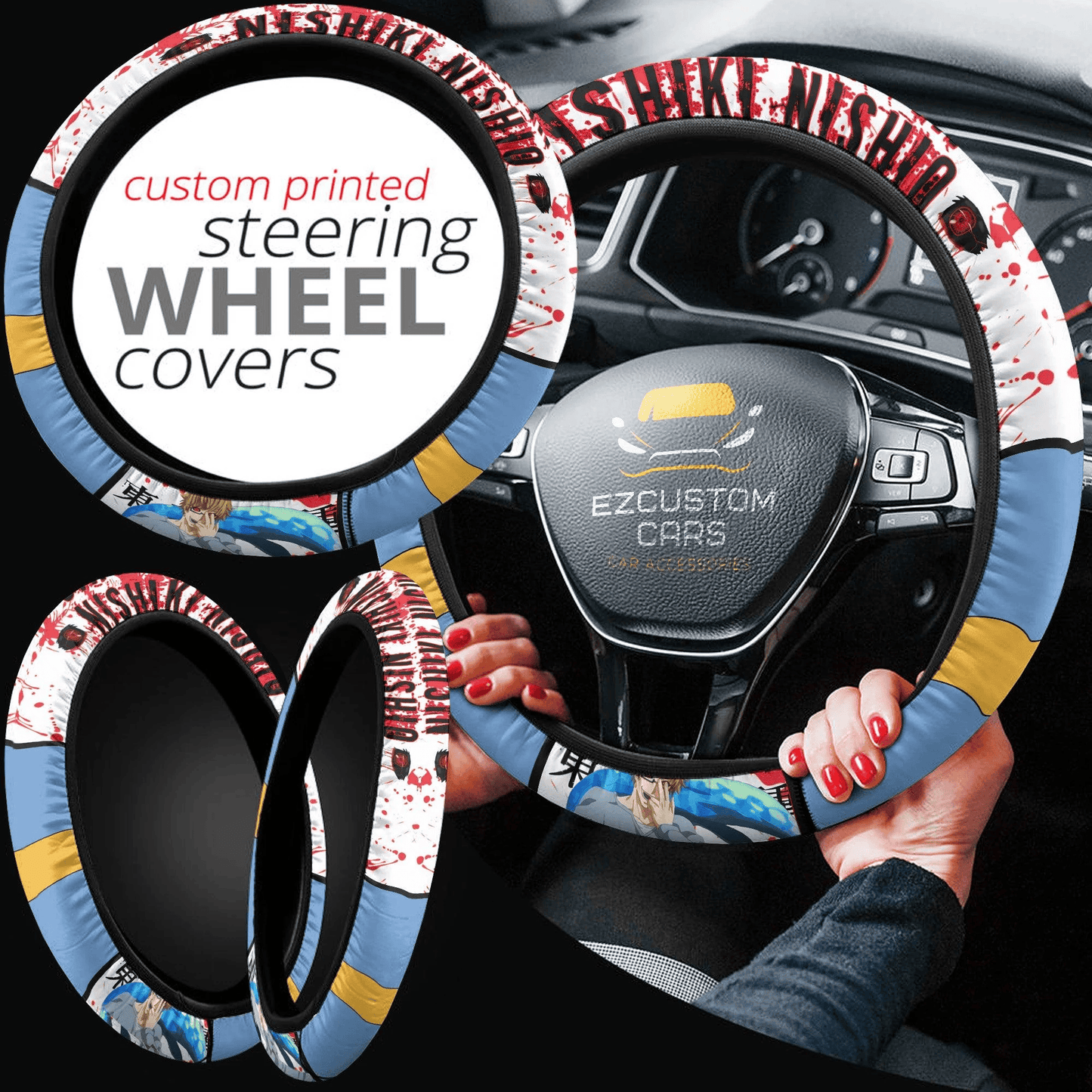 Nishiki Nishio Anime Steering Wheel Cover Custom Tokyo Ghoul Anime Car Accessories
