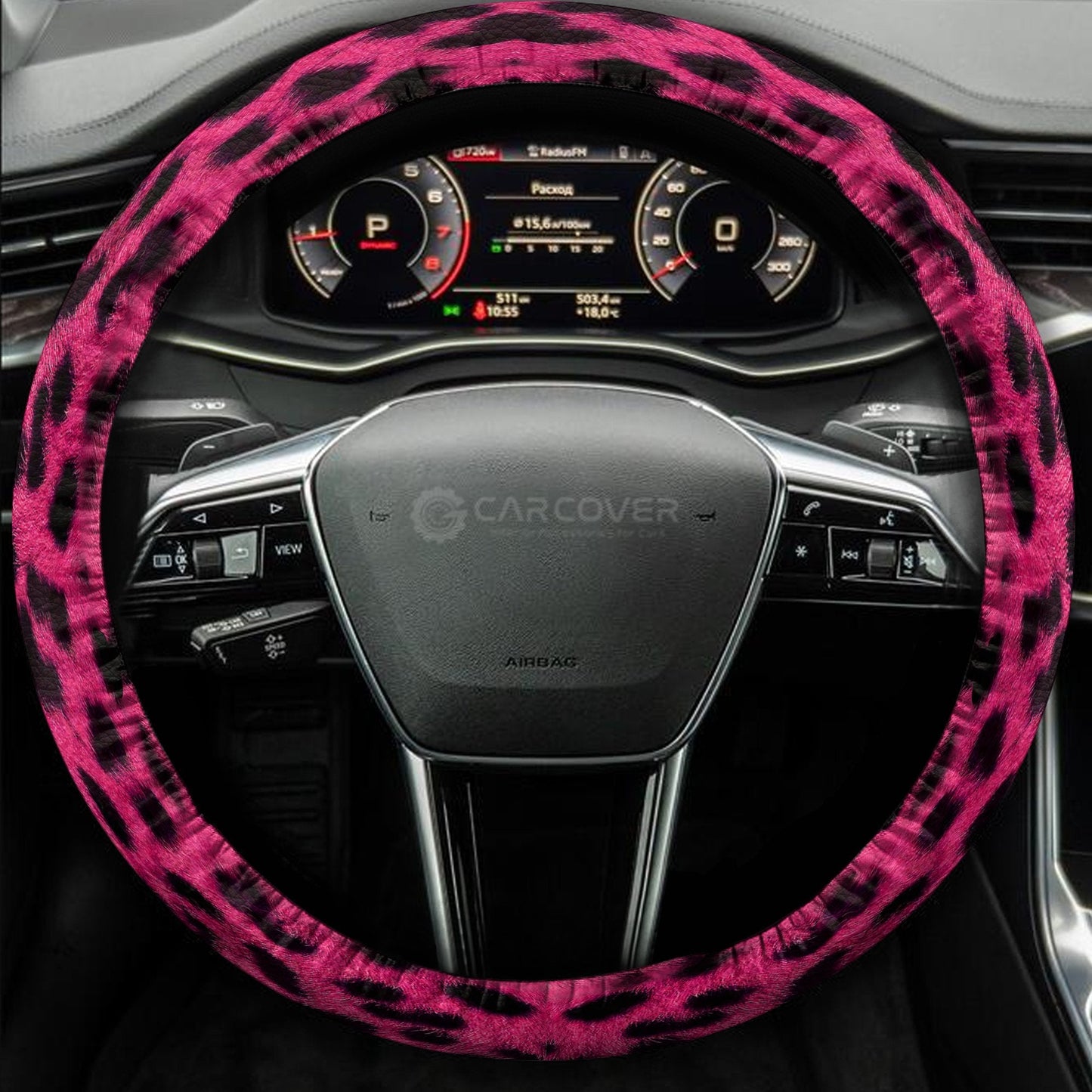Pink Cheetah Skin Steering Wheel Cover Custom Animal Skin Printed Car Interior Accessories