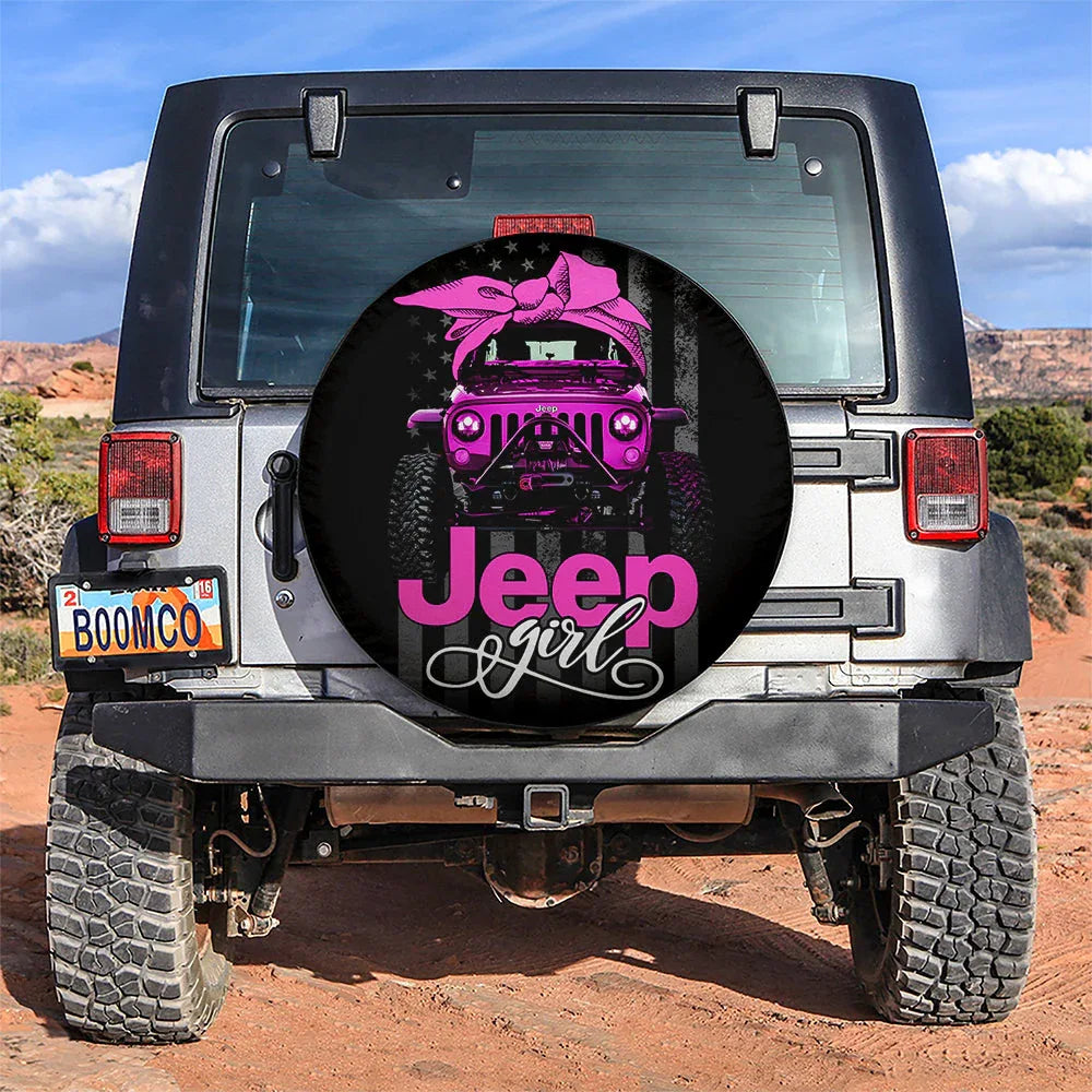 Pink Jeep Girl Car Leather Spare Tire Cover - PersonalizedFury