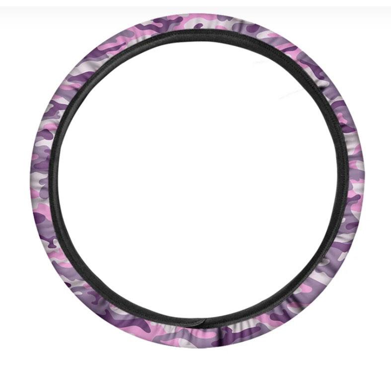 Pink Purple And Grey Camouflage Print Car Steering Wheel Cover