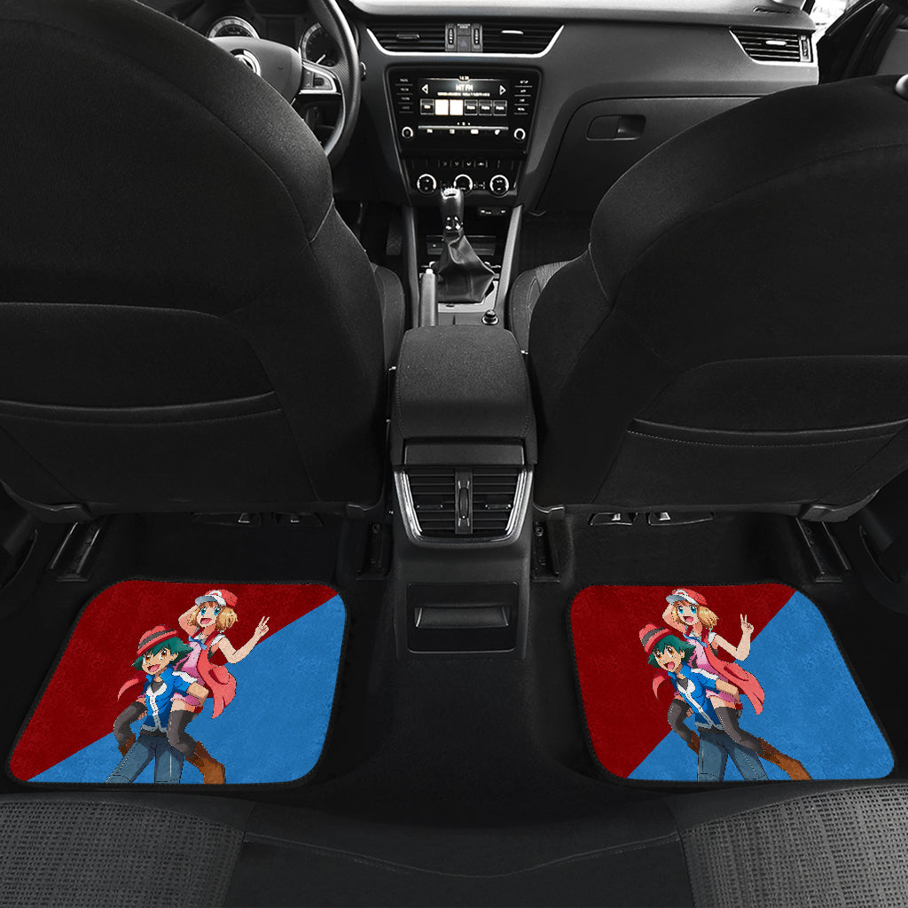 Pokemon Anime Car Floor Mats - Ash Ketchum Satoshi And Happy Serena Piggyback Car Mats Ci110103