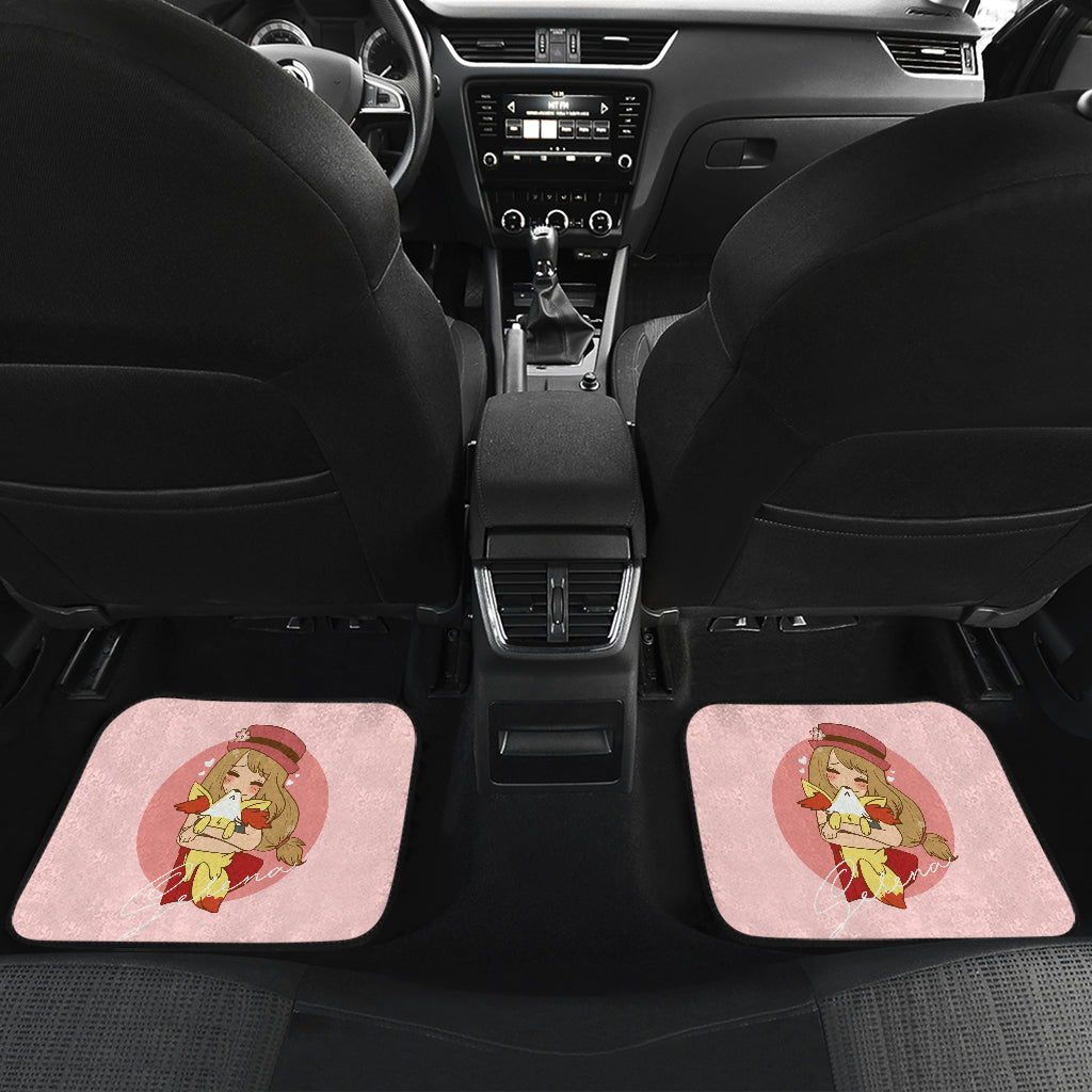 Pokemon Anime Car Floor Mats - Chibi Serena Hug Fennekin Red Fox Car Mats Ci110602