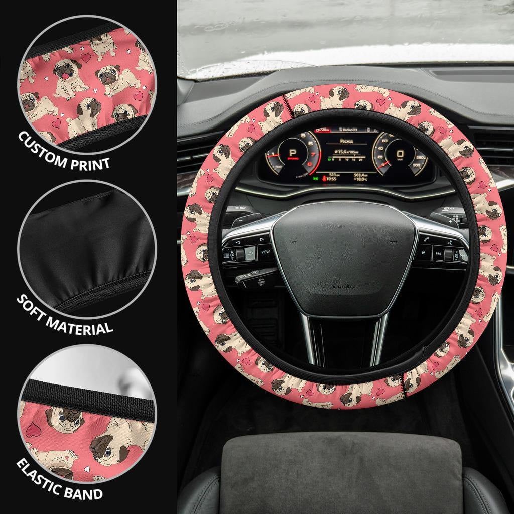 Pug in Pink Anime Steering Wheel Cover
