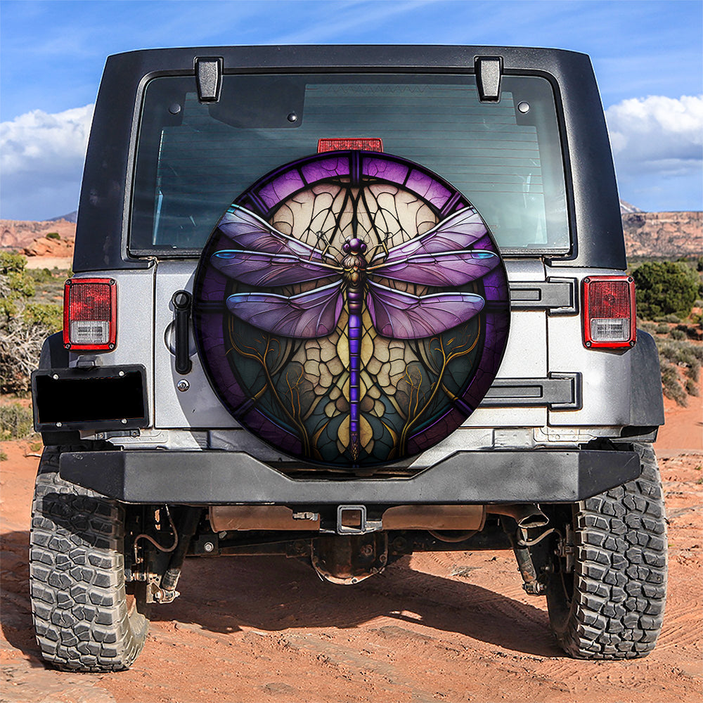 Purple Dragonfly Stained Glass Car Spare Tire Cover