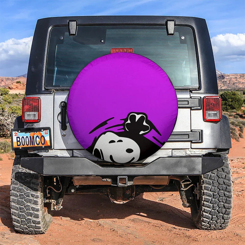 Purple Snoopy Peek A Boo Funny Jeep Car Leather Spare Tire Cover - PersonalizedFury