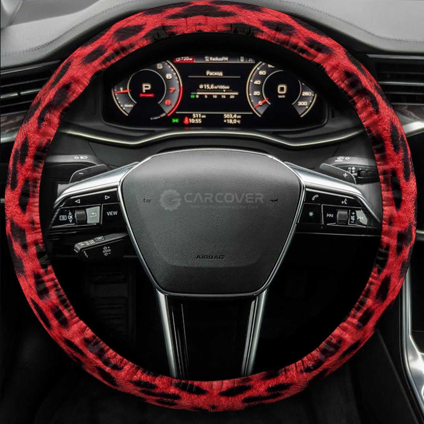 Red Cheetah Skin Steering Wheel Cover Custom Animal Skin Printed Car Interior Accessories