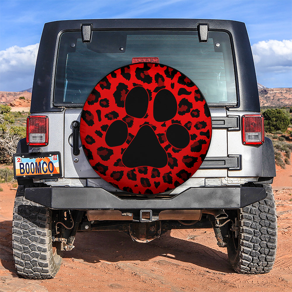 Red Cute Dog Paw Cheetah Leopard Jaguar Pattern Jeep Car Spare Tire Cover