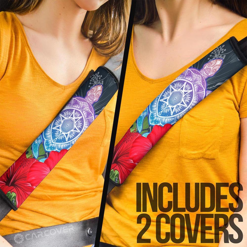 Red Hibiscus Flowers Seat Belt Covers Custom Turtle Animal Car Accessories