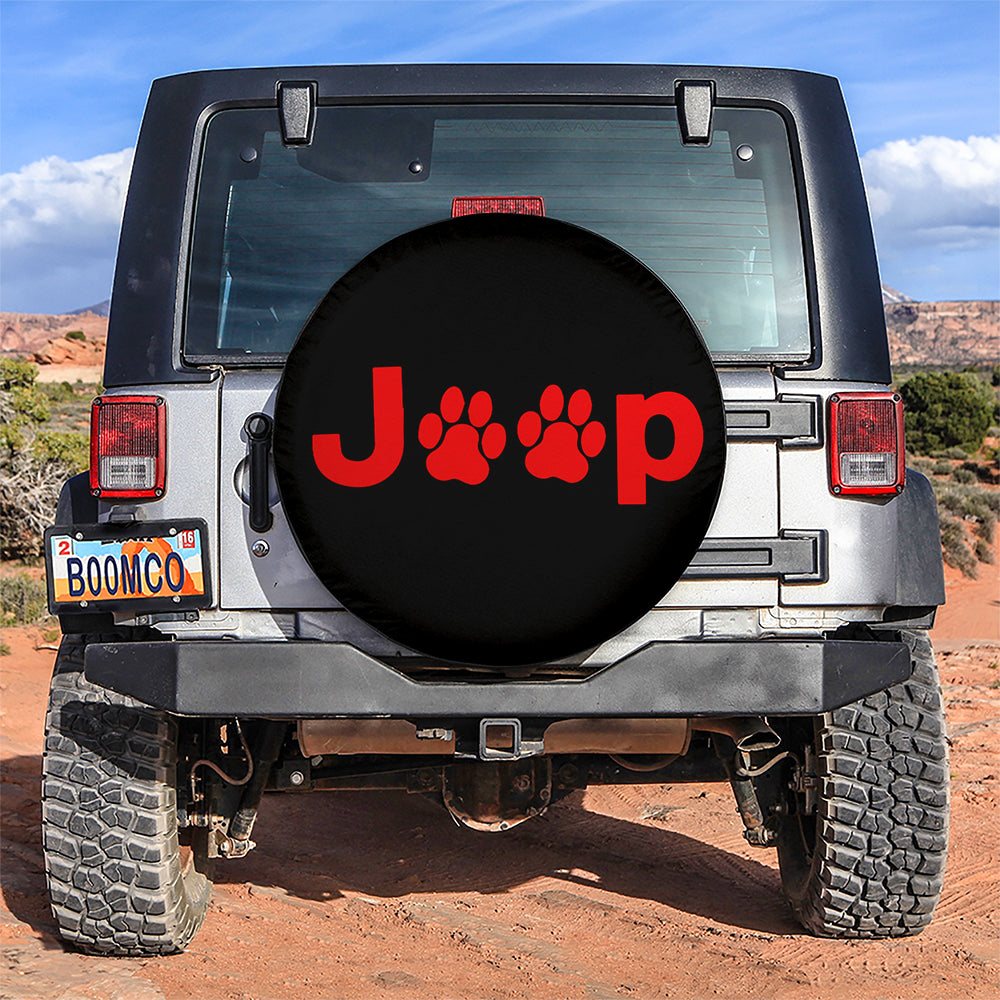 Red Jeep Side Fender Dog Paws Car Spare Tire Cover