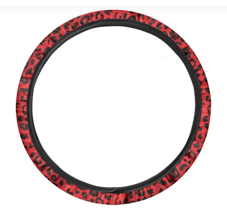 Red Leopard Print Car Steering Wheel Cover