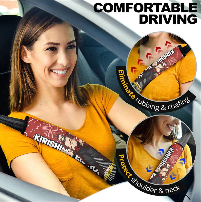 Red Riot Anime Kirishima Eijirou My Hero Academia Car Seat Belt Cover Custom Car Accessories