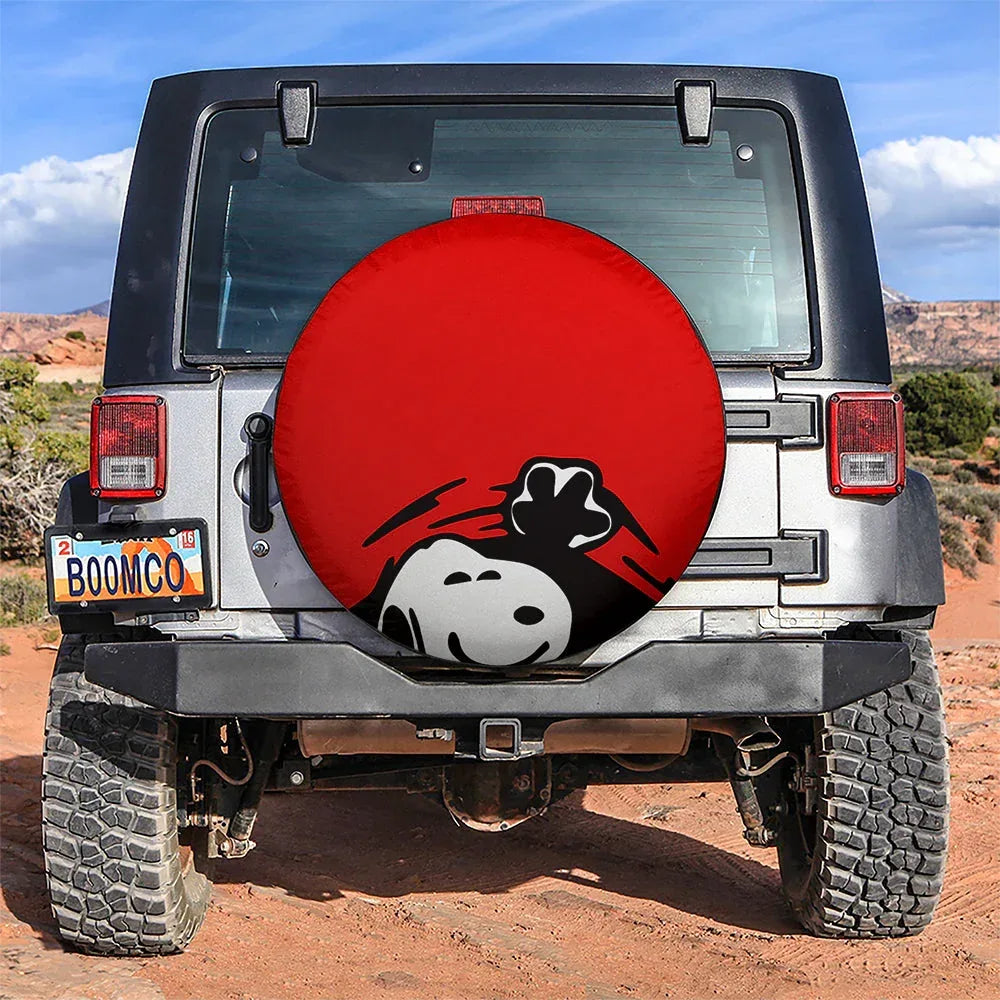 Red Snoopy Peek A Boo Funny Jeep Car Leather Spare Tire Cover - PersonalizedFury