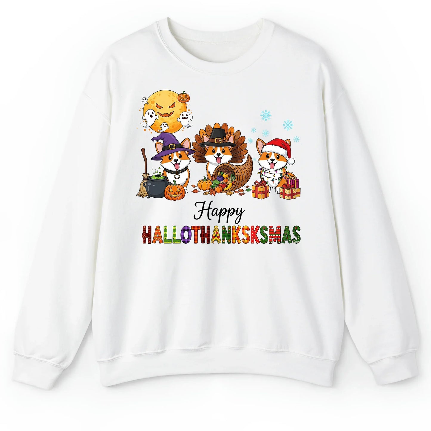 Happy Hallothanksksmas Corgi T-Shirt – Funny Holiday Dog Lover Tee