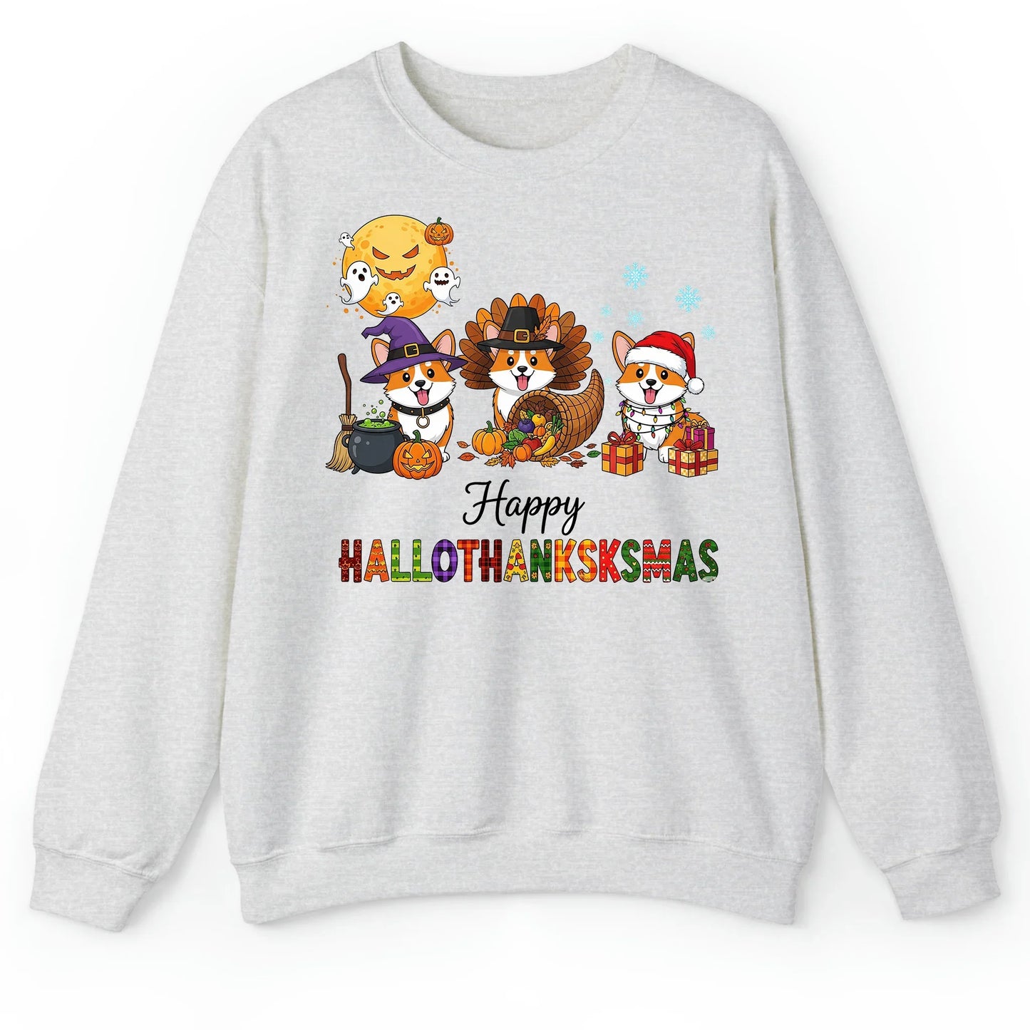 Happy Hallothanksksmas Corgi T-Shirt – Funny Holiday Dog Lover Tee