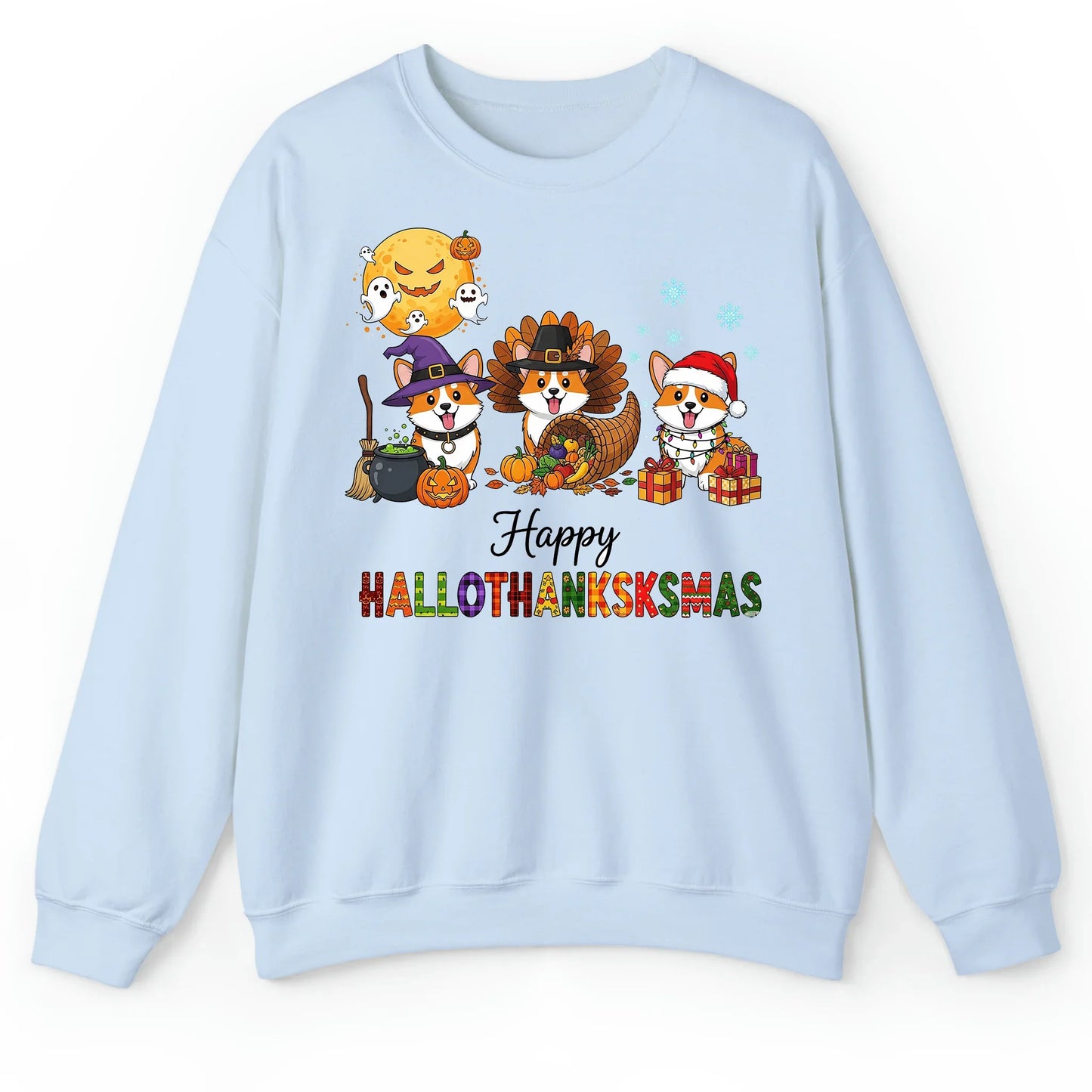 Happy Hallothanksksmas Corgi T-Shirt – Funny Holiday Dog Lover Tee