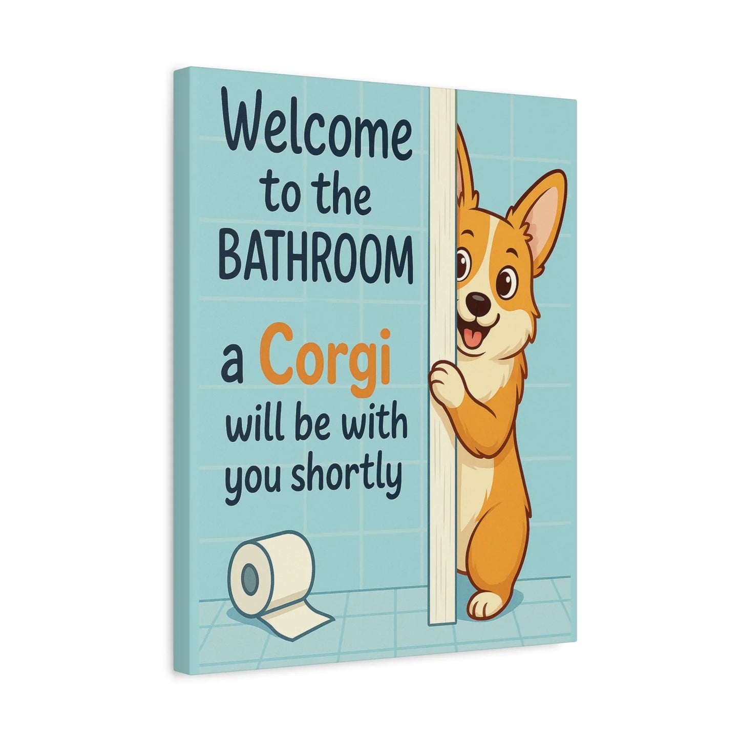 Funny Corgi Bathroom Wall Art – Cute Cartoon Dog Lover Canvas