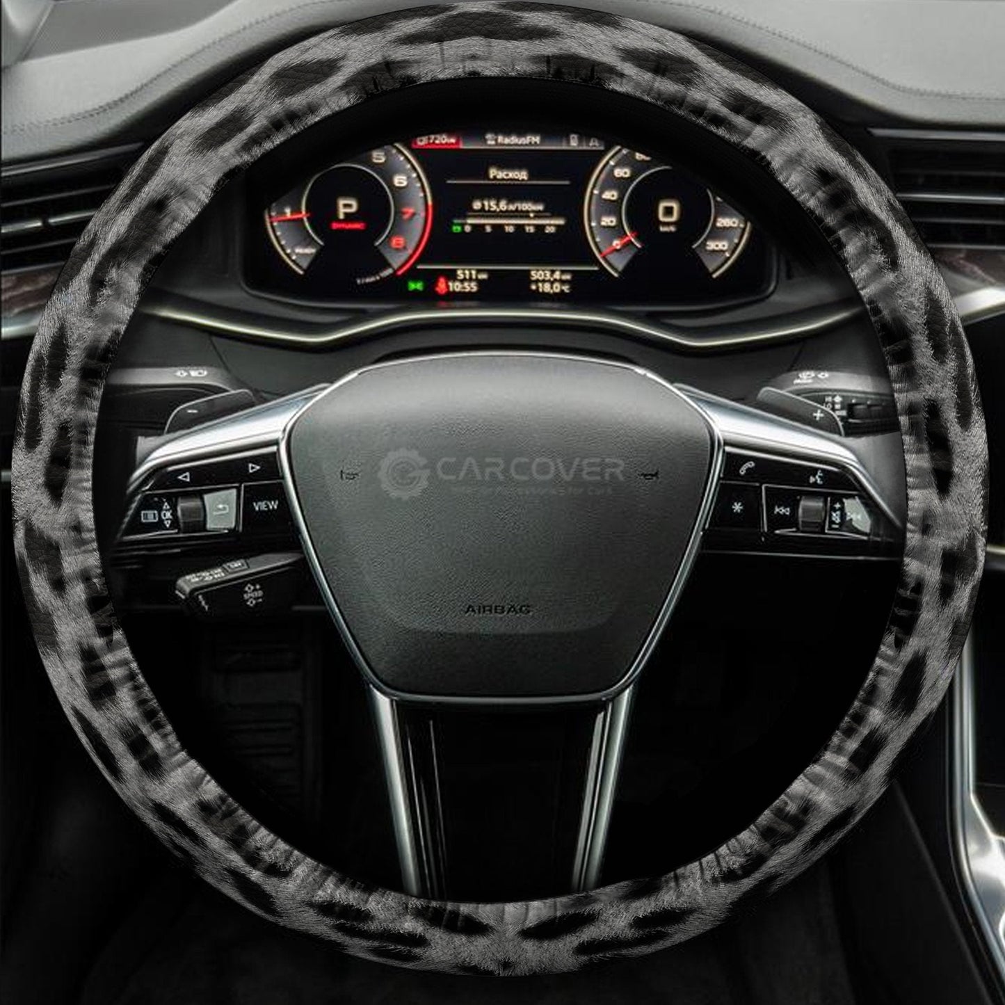 Silver Cheetah Skin Steering Wheel Cover Custom Animal Skin Printed Car Interior Accessories