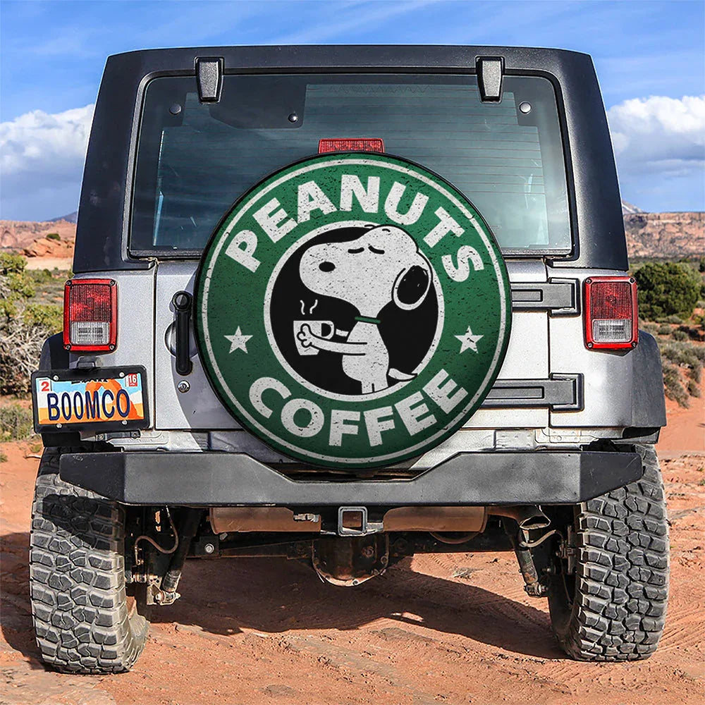 Snoopy Coffee Logo Car Leather Spare Tire Cover - PersonalizedFury