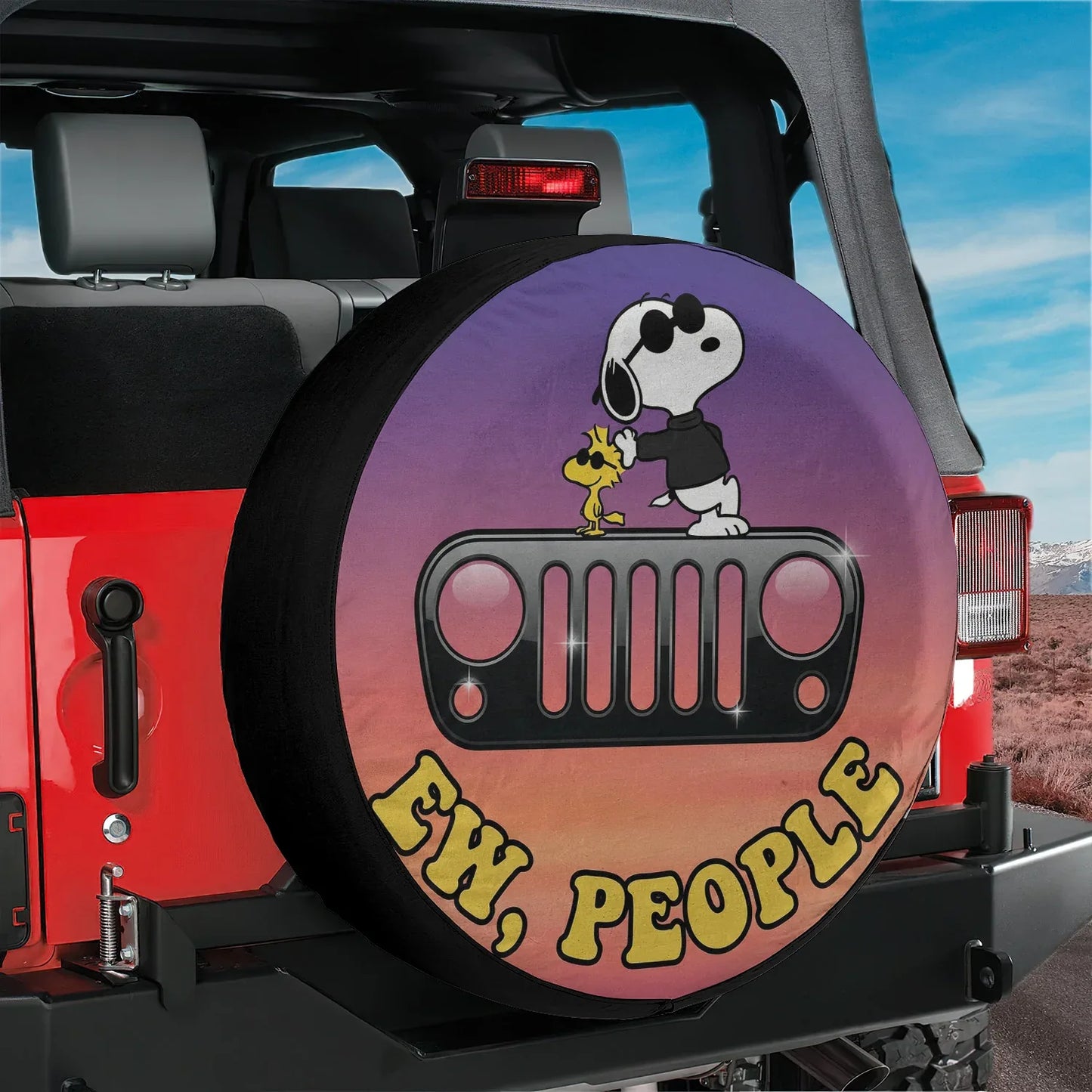 Snoopy Leather Spare Tire Cover Ew People – Funny Offroad Jeep Cover - PersonalizedFury