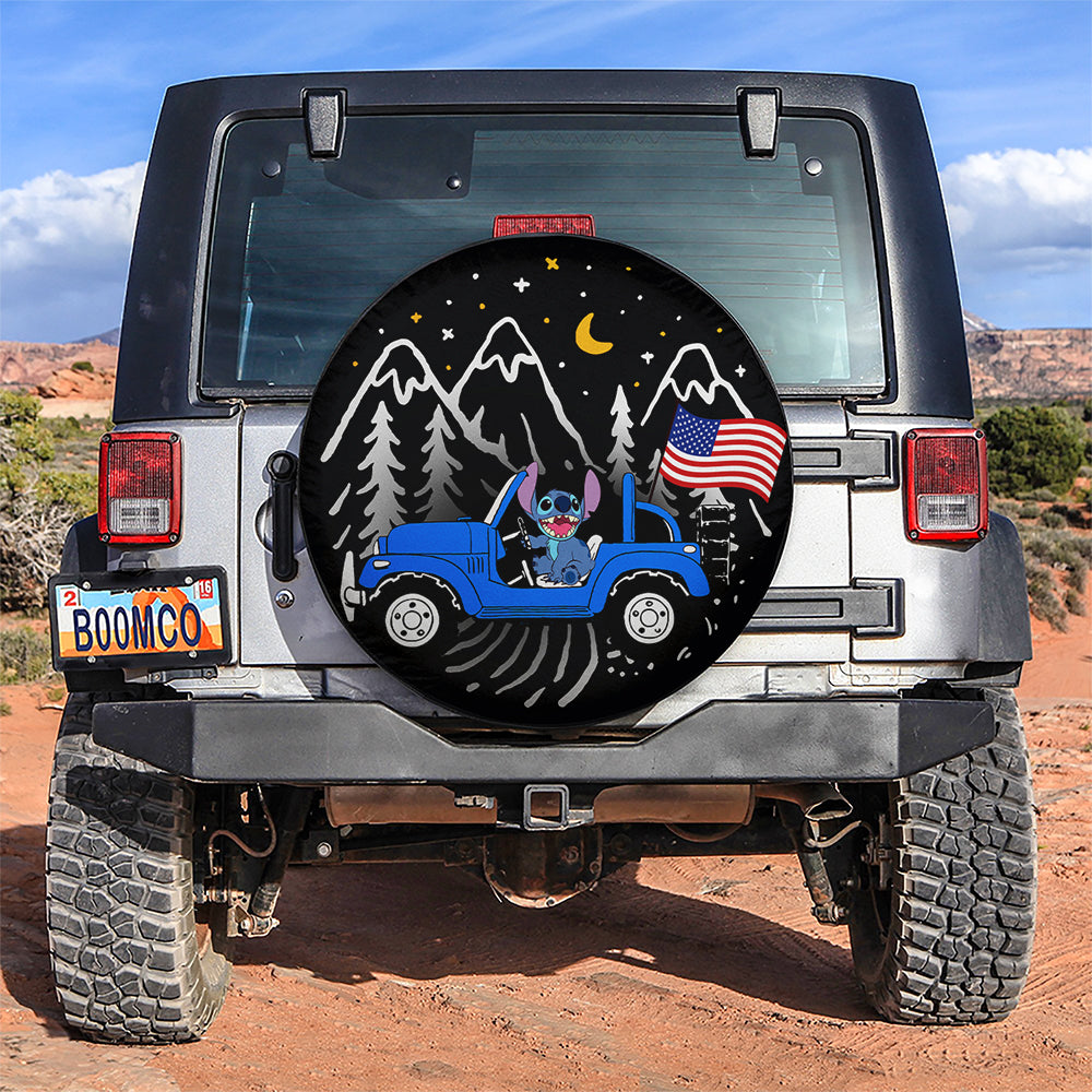 Stitch American Flag Ride Jeep Starry Night Blue Car Spare Tire Cover