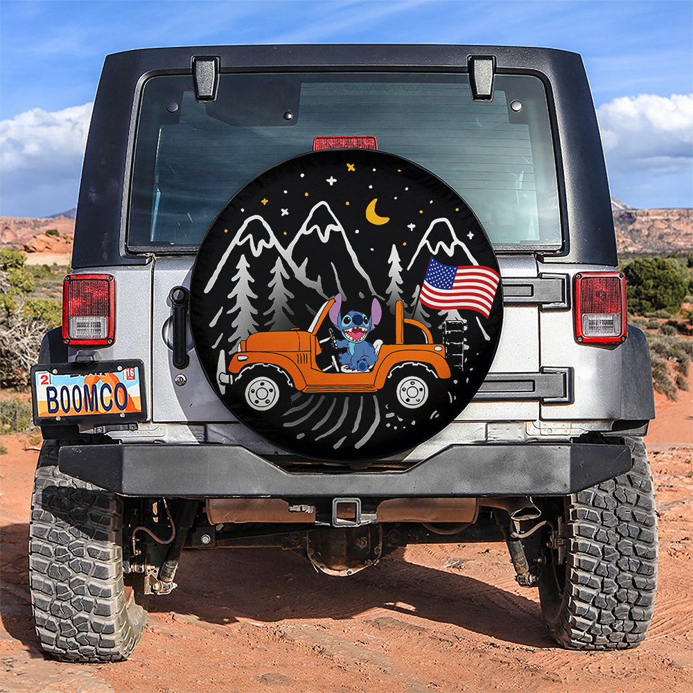 Stitch American Flag Ride Jeep Starry Night Orange Car Spare Tire Cover