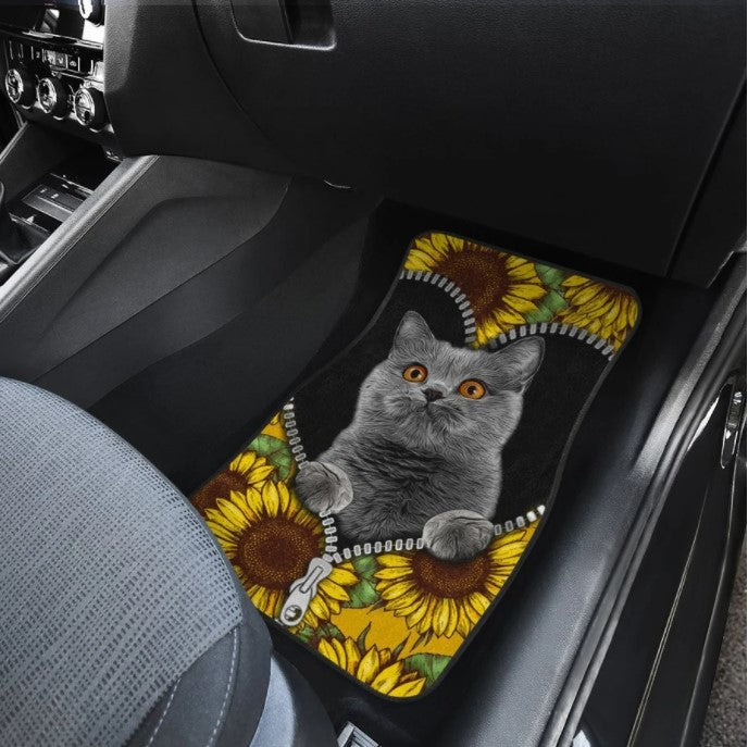 Sunflower British Short Hair Cat Car Floor Mats Custom Cat Car Accessories