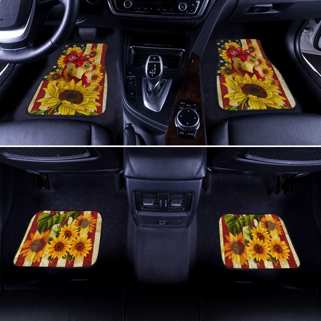 Sunflower Chicken Car Floor Mats Custom US Flag Farm Animal Car Accessories