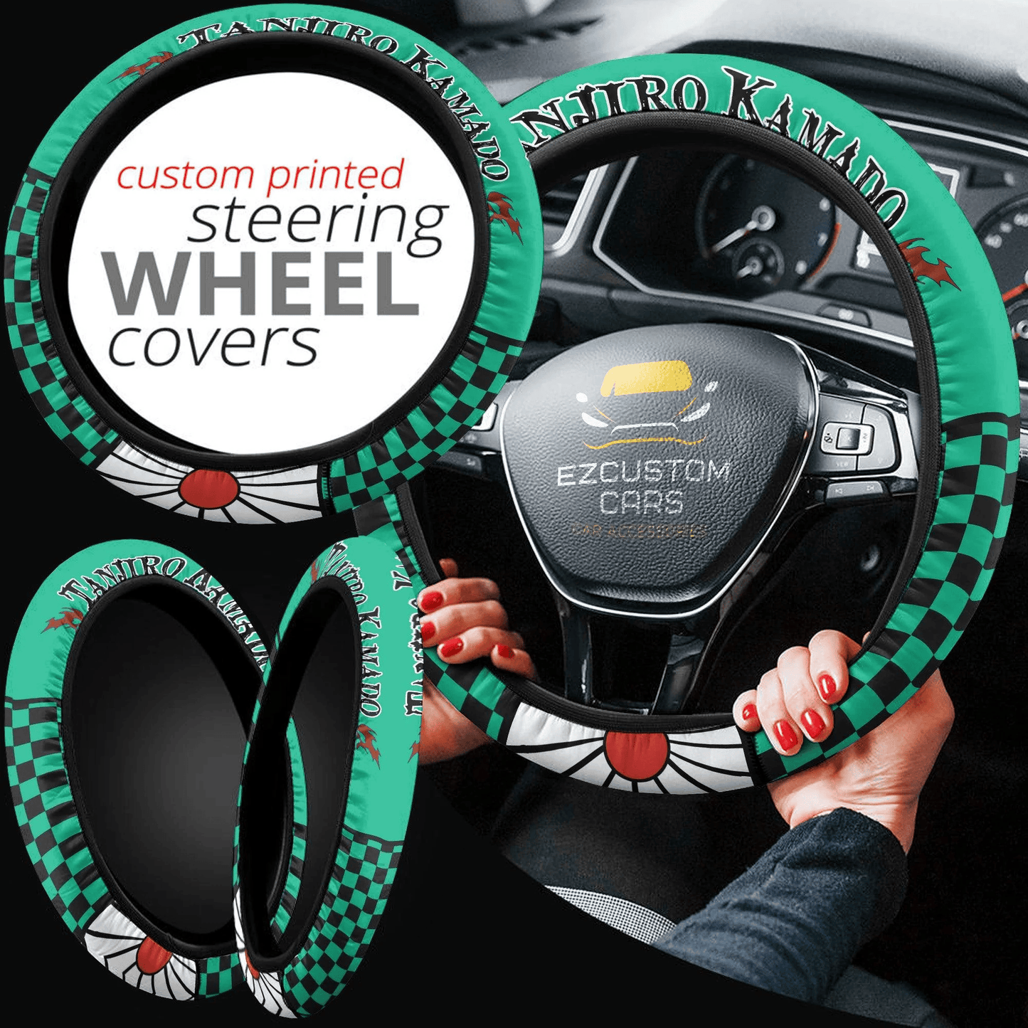 Tanjiro Kamado Anime Steering Wheel Cover Custom Anime Demon Slayer Car Accessories