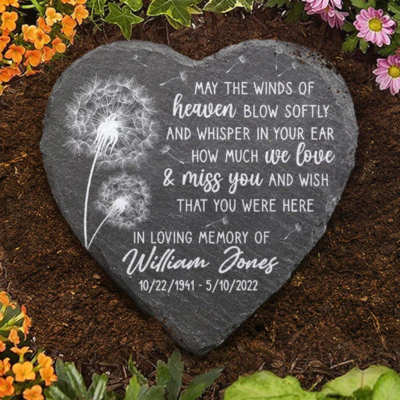 In Loving Memory Of - Memorial Personalized Custom Heart Shaped Memorial Stone - Sympathy Gift For Family Members