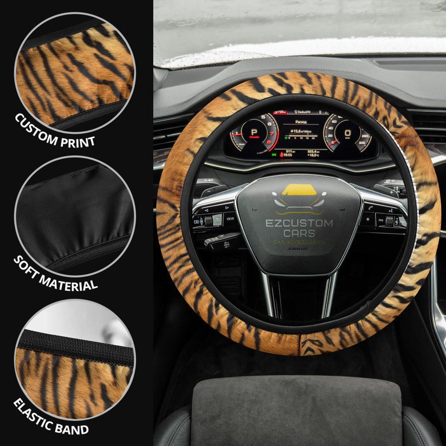 Tiger Skin Anime Steering Wheel Cover Custom Animal Car Accessories
