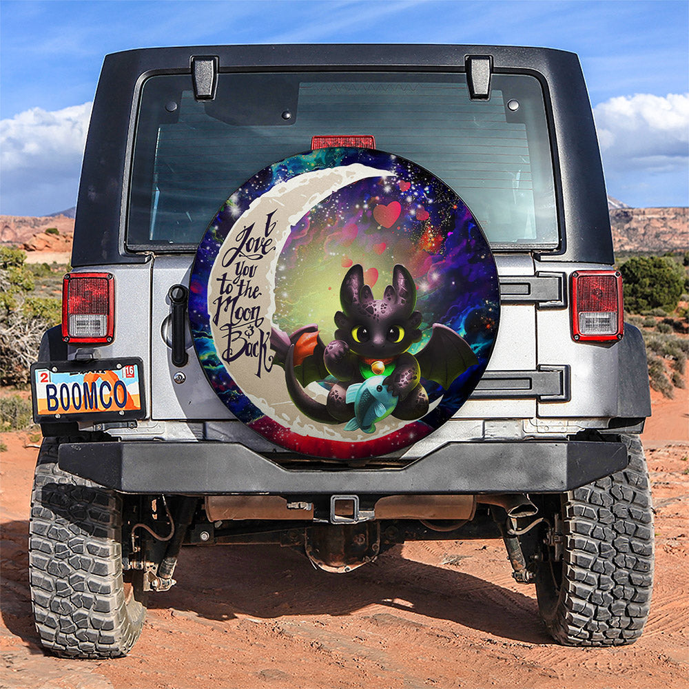 Toothless With Fish Love You To The Moon Galaxy Car Spare Tire Cover