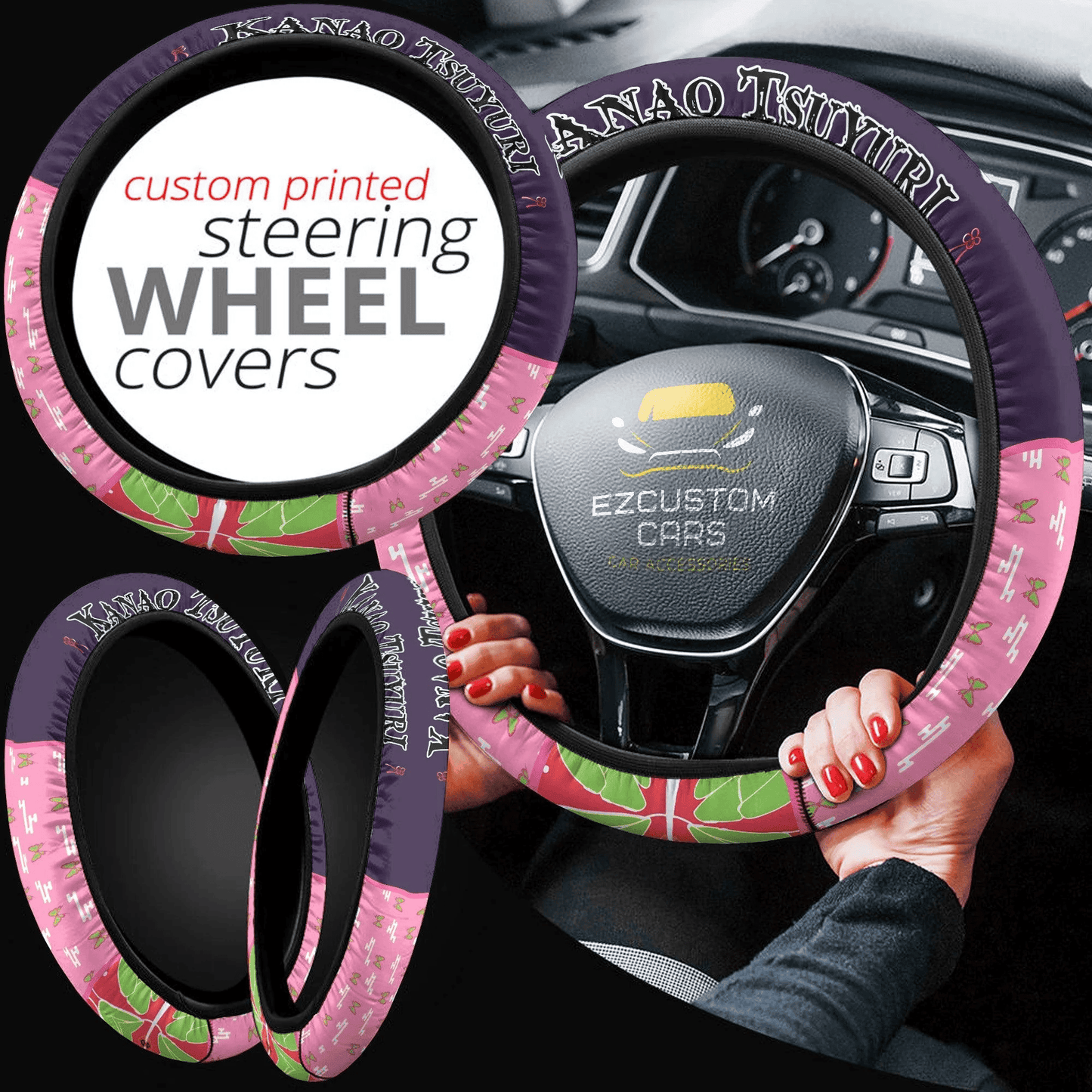Tsuyuri Kanao Anime Steering Wheel Cover Custom Anime Demon Slayer Car Accessories