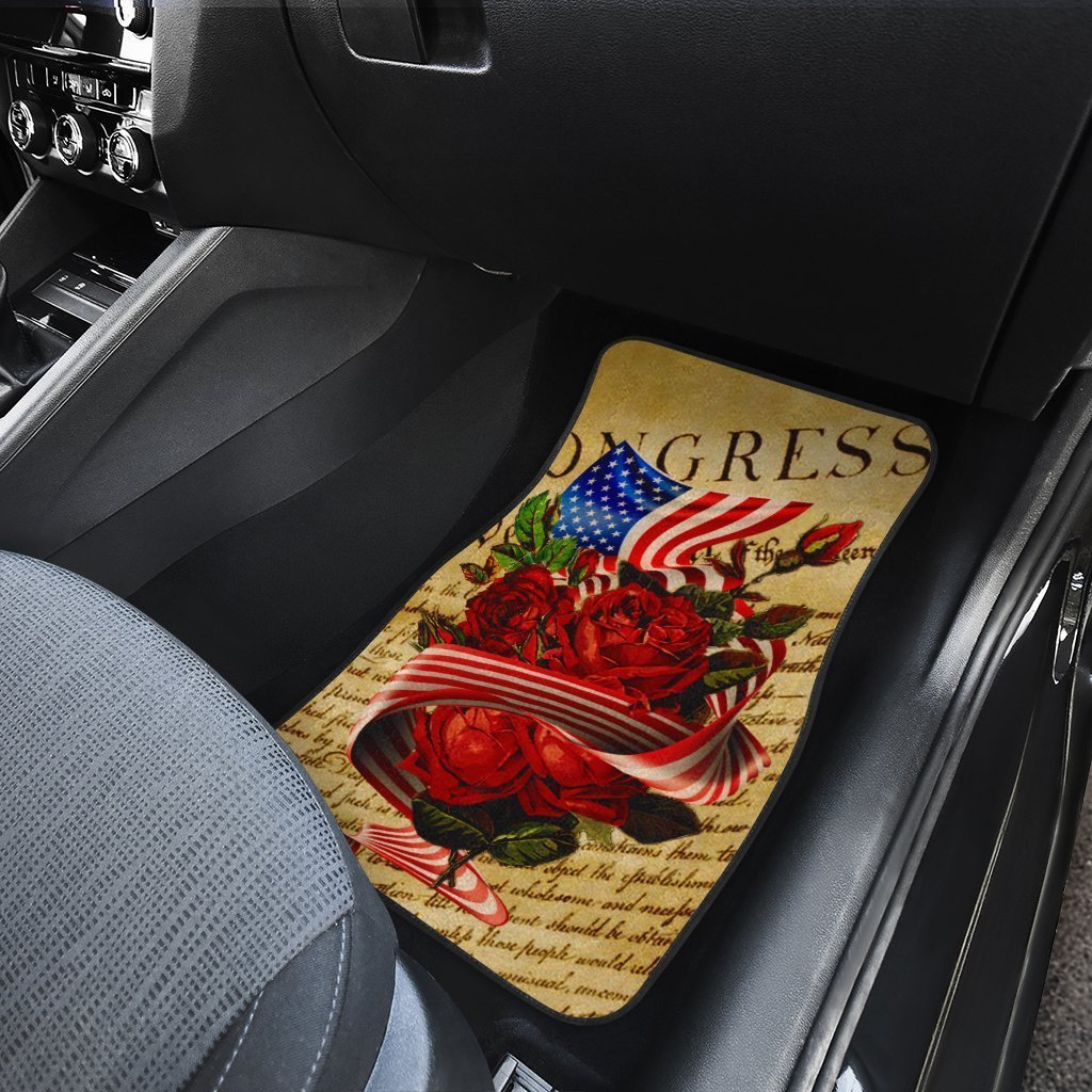 US Flag Red Rose Car Floor Mats Custom Car Accessories