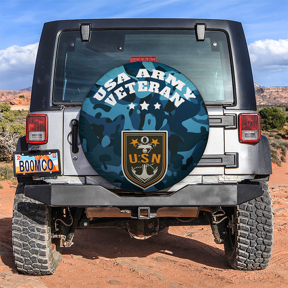 USA Army Veteran Blue Camo Jeep Car Spare Tire Cover