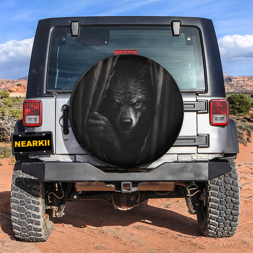 Werewolf Peeking Car Spare Tire Cover