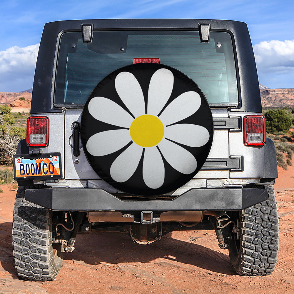 White Daisy Flower Jeep Car Spare Tire Cover