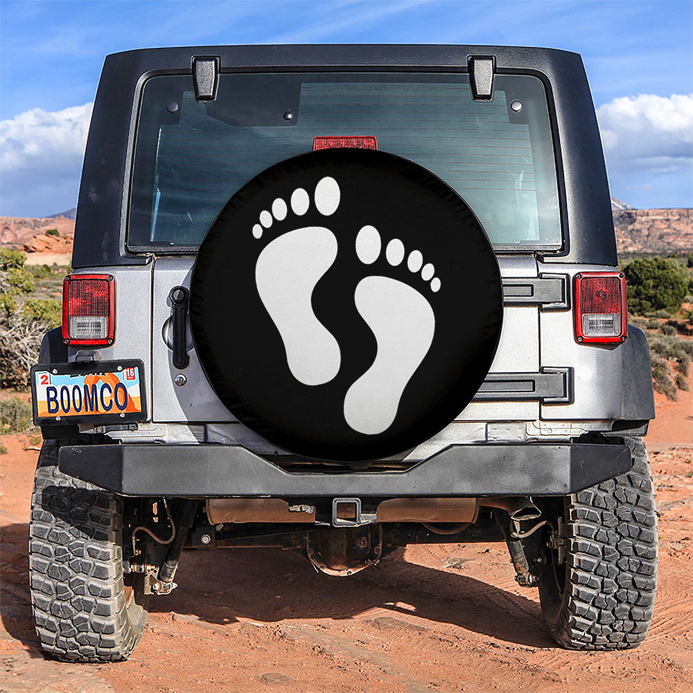 White Print Foot Jeep Car Spare Tire Cover