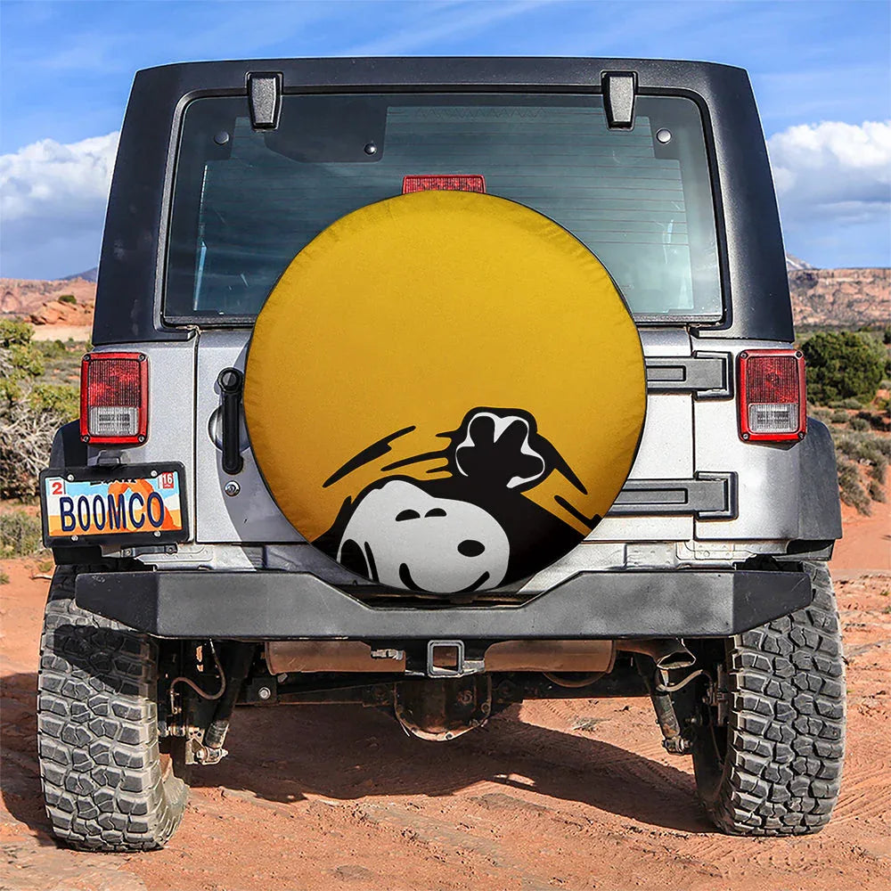 Yellow Snoopy Peek A Boo Funny Jeep Car Leather Spare Tire Cover - PersonalizedFury
